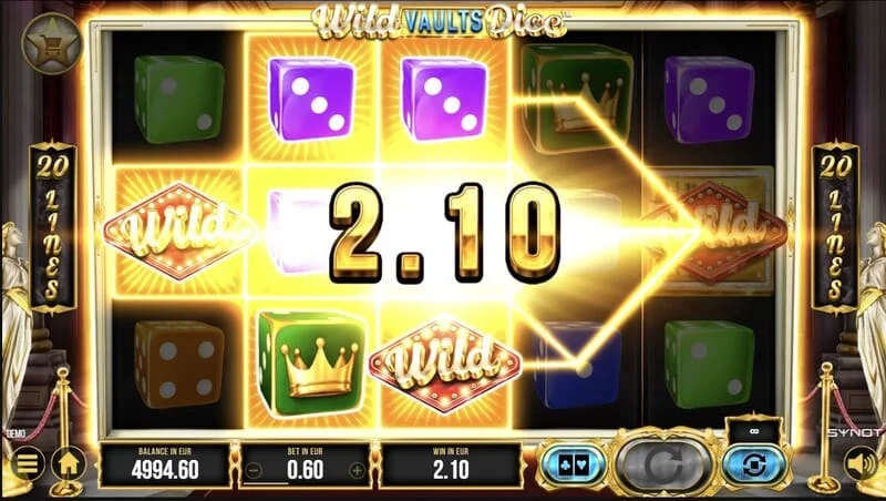 Wild Vaults Dice - glavni zaslon s bubnjevima i trezorom